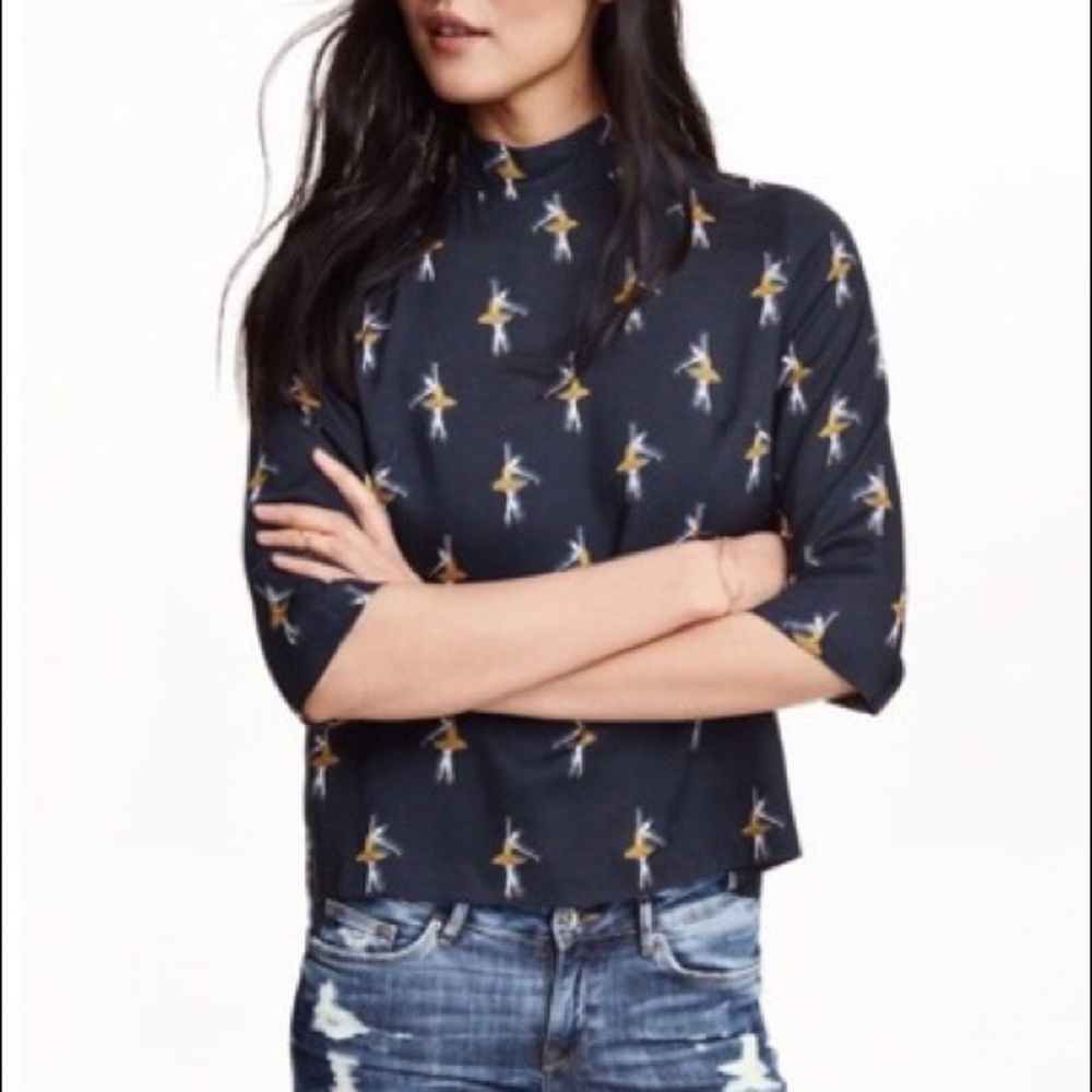H&M Turtle Neck 3/4 Sleeve Ballerina Print Size 6